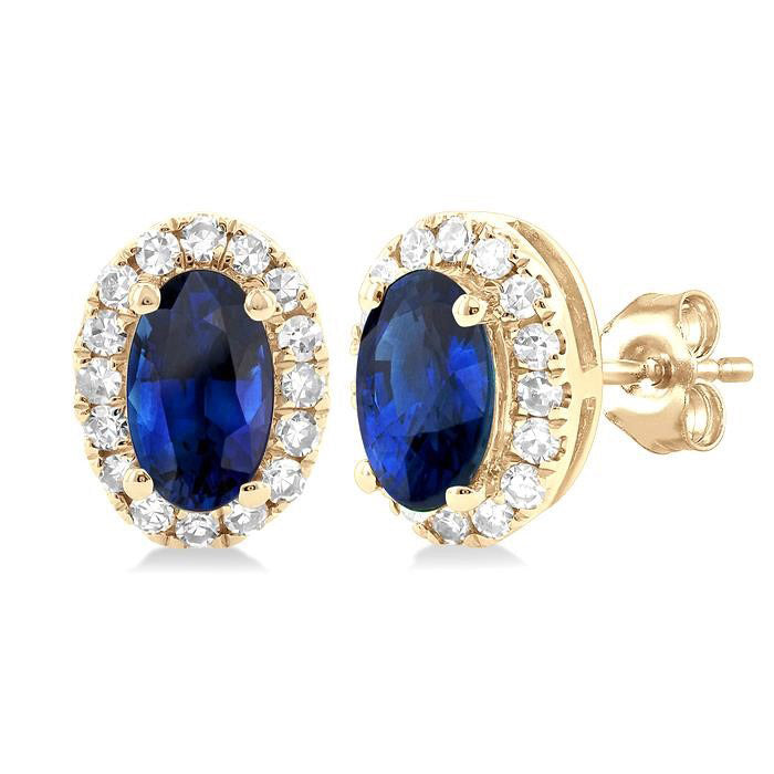 Oval Shape Gemstone & Halo Diamond Stud Earrings