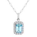 6x4 MM Octagonal Shape Aquamarine and 1/6 Ctw Round Cut Diamond Halo Semi-Precious Pendant with Chain in 10K White Gold