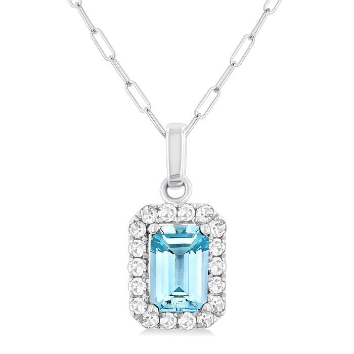 Aria Emerald Shape Gemstone & Halo Diamond Pendant