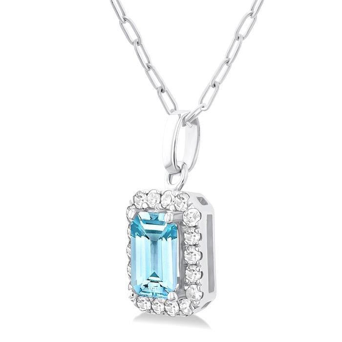 Aria Emerald Shape Gemstone & Halo Diamond Pendant