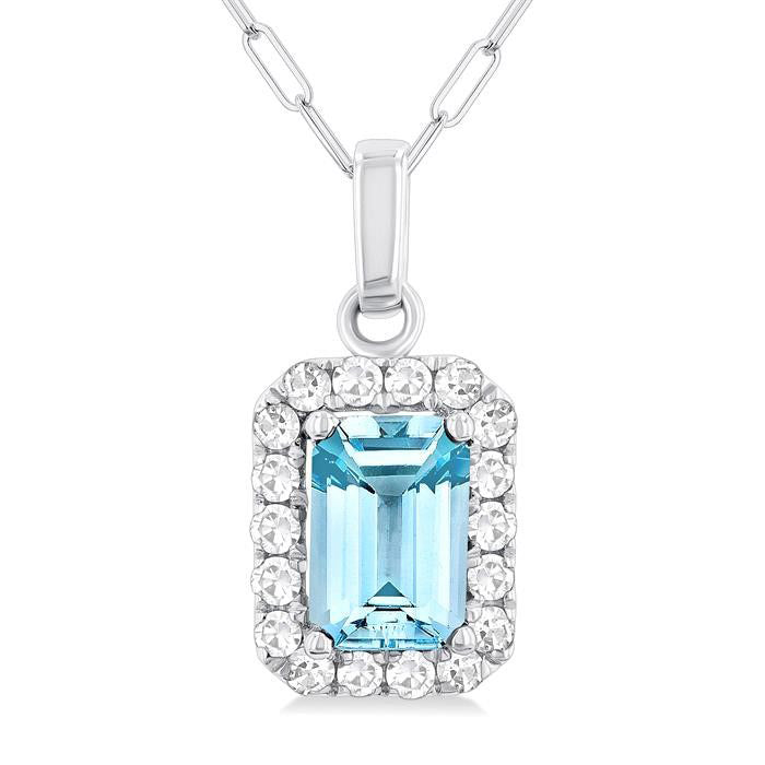 Aria Emerald Shape Gemstone & Halo Diamond Pendant
