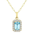 6x4 MM Octagonal Shape Aquamarine and 1/6 Ctw Round Cut Diamond Halo Semi-Precious Pendant with Chain in 10K Yellow Gold