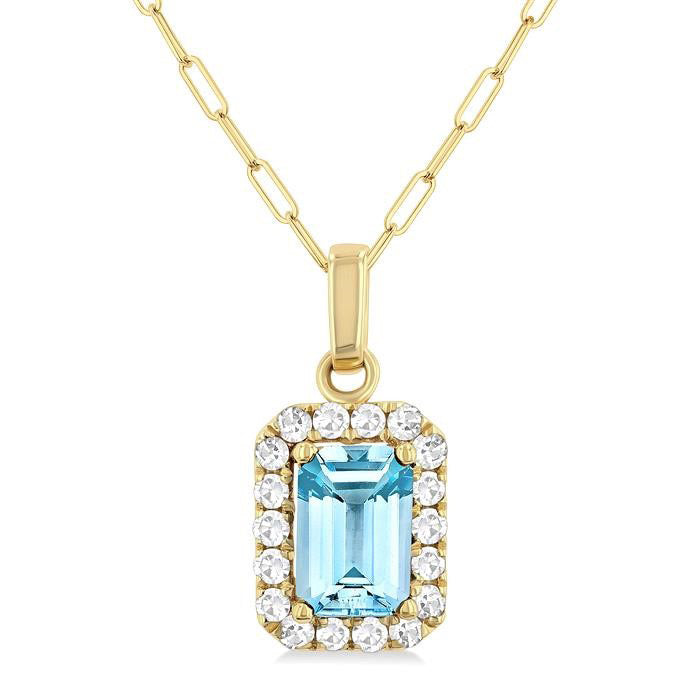 Emerald Shape Gemstone & Halo Diamond Pendant