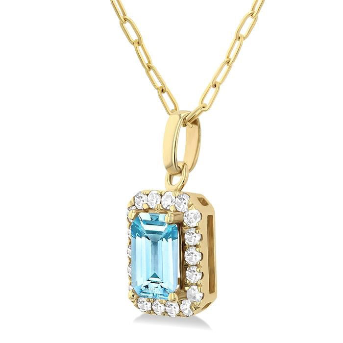 Emerald Shape Gemstone & Halo Diamond Pendant