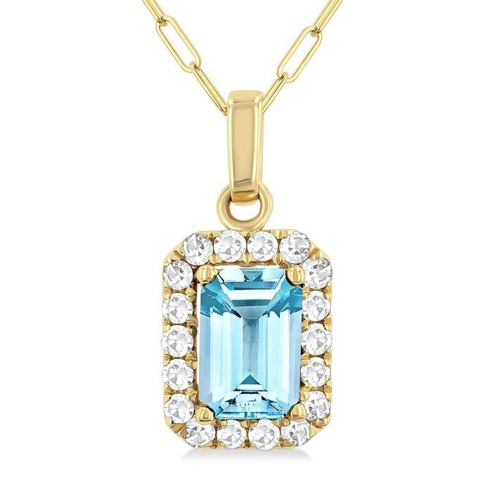 Emerald Shape Gemstone & Halo Diamond Pendant