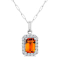6x4 MM Octagonal Shape Citrine and 1/6 Ctw Round Cut Diamond Halo Semi-Precious Pendant with Chain in 10K White Gold