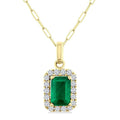 6x4 MM Octagonal Shape Emerald and 1/6 Ctw Round Cut Diamond Halo Precious Pendant with Chain in 10K Yellow Gold