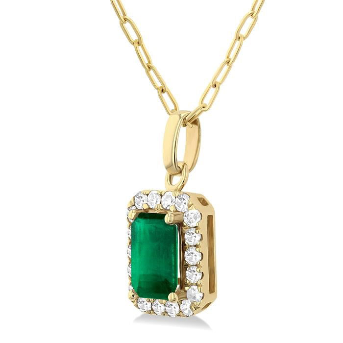 Sable Emerald Shape Gemstone & Halo Diamond Pendant
