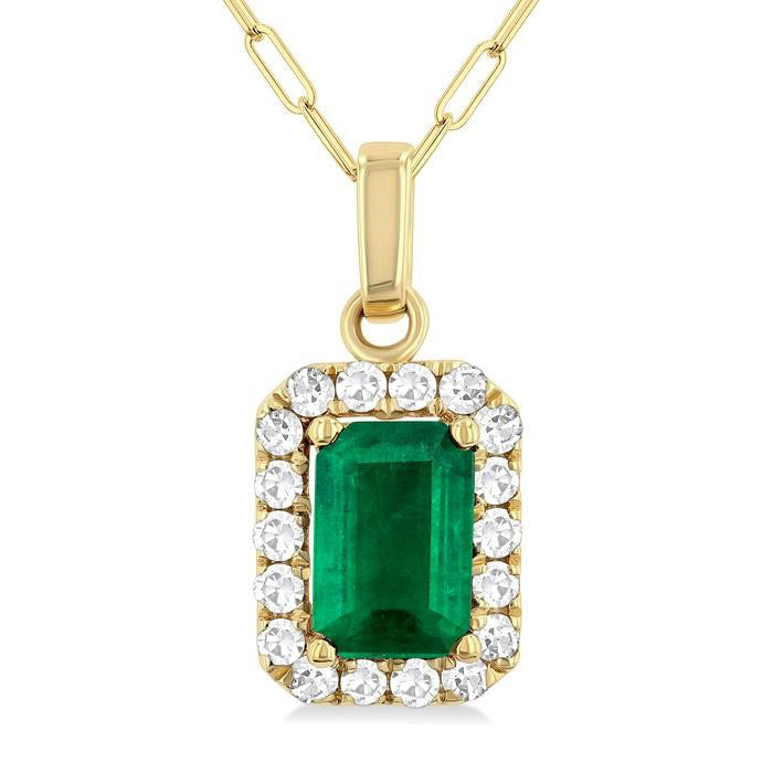 Sable Emerald Shape Gemstone & Halo Diamond Pendant
