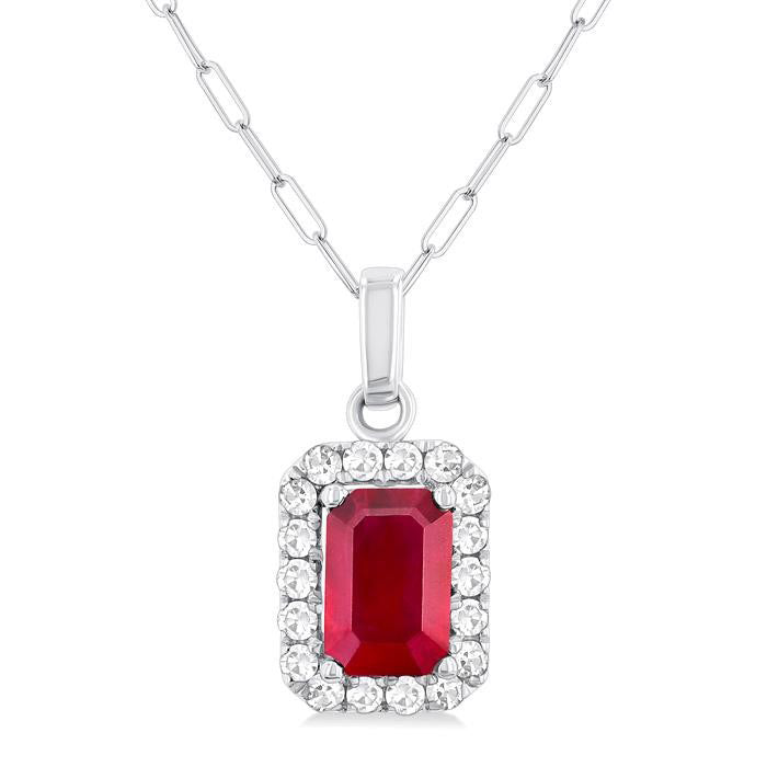 Aurora Emerald Shape Gemstone & Halo Diamond Pendant
