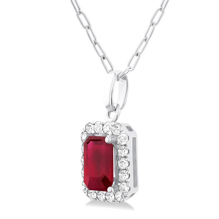 Aurora Emerald Shape Gemstone & Halo Diamond Pendant