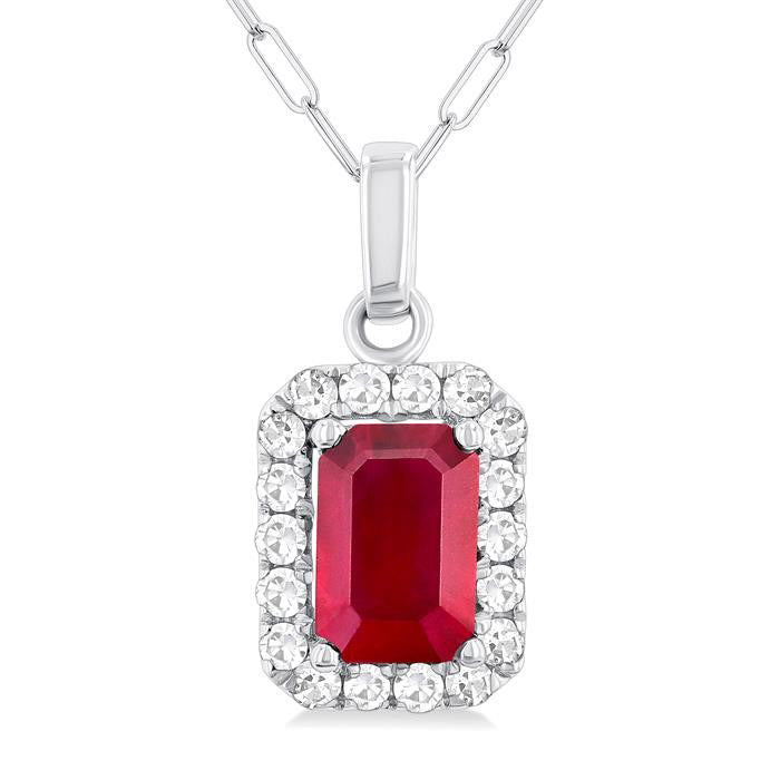 Aurora Emerald Shape Gemstone & Halo Diamond Pendant