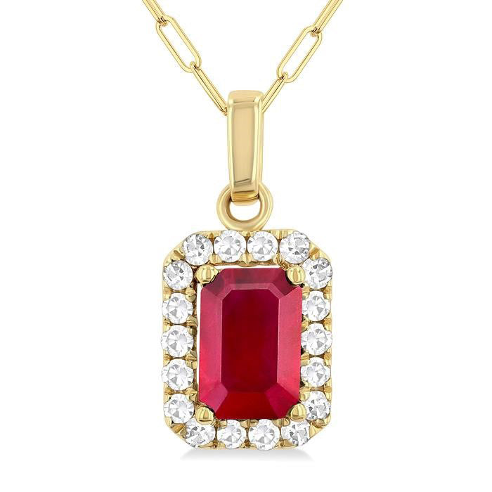 Sonata Emerald Shape Gemstone & Halo Diamond Pendant
