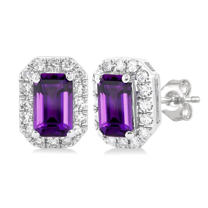 Emerald Shape Gemstone & Halo Diamond Earrings
