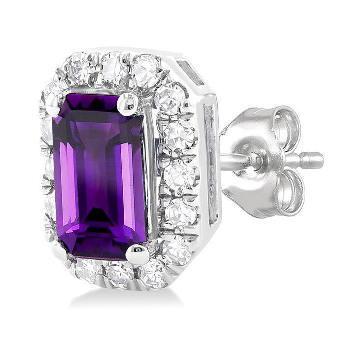 Emerald Shape Gemstone & Halo Diamond Earrings