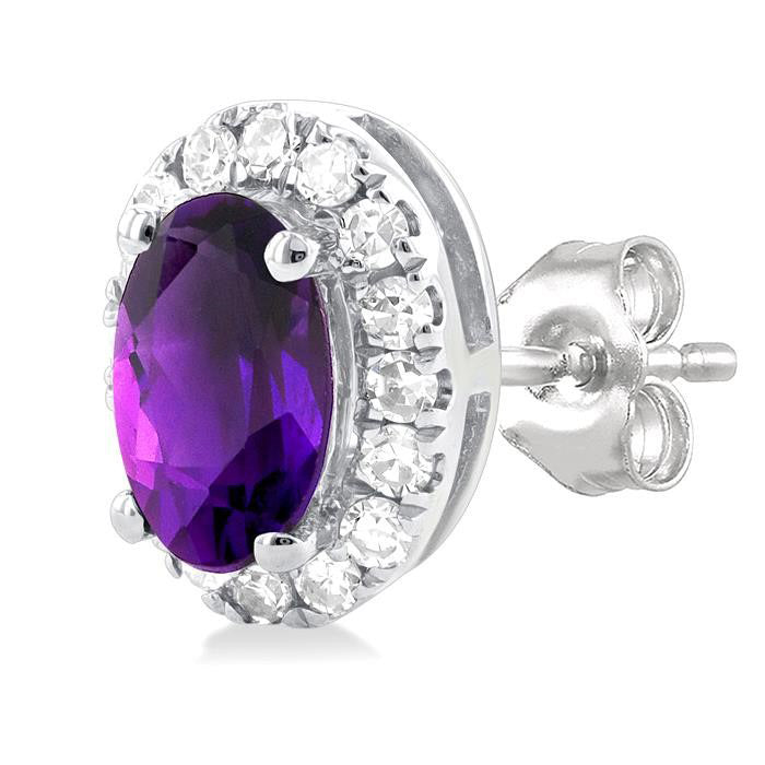 Oval Shape Gemstone & Halo Diamond Earrings