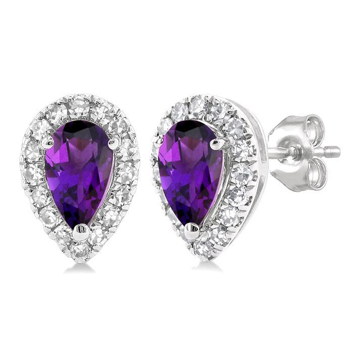Pear Shape Gemstone & Halo Diamond Earrings
