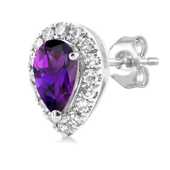 Pear Shape Gemstone & Halo Diamond Earrings