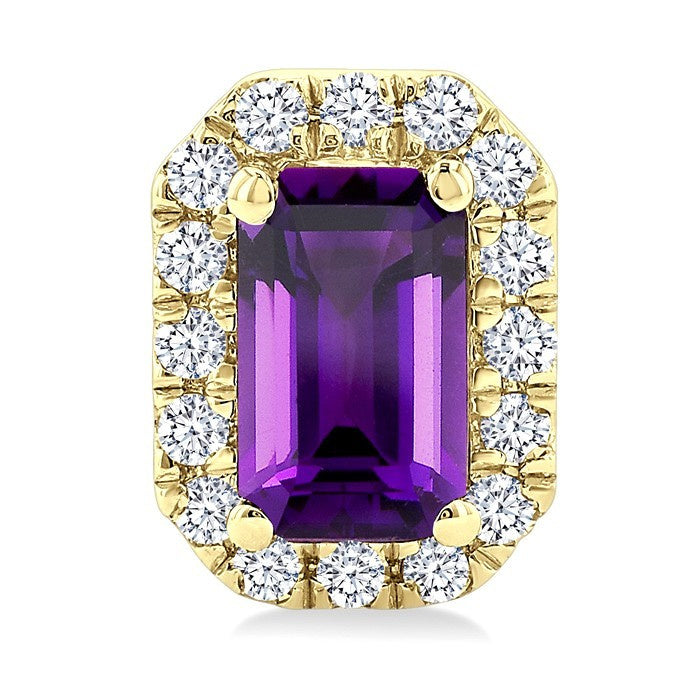 5x3 MM Octagonal Shape Amethyst and 1/8 Ctw Round Cut Diamond Halo Semi-Precious Stud Earrings in 10K Yellow Gold