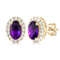 Oval Shape Gemstone & Halo Diamond Earrings