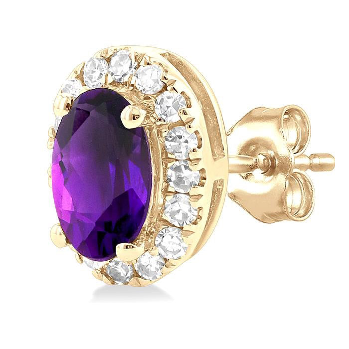 Oval Shape Gemstone & Halo Diamond Earrings