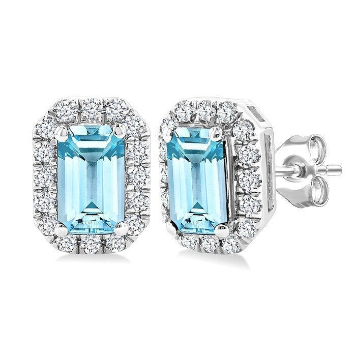 Emerald Shape Gemstone & Halo Diamond Earrings