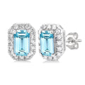 Emerald Shape Gemstone & Halo Diamond Earrings