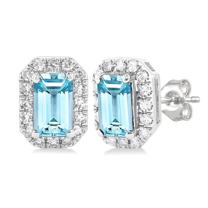 Emerald Shape Gemstone & Halo Diamond Earrings