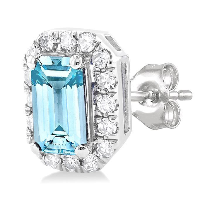 Emerald Shape Gemstone & Halo Diamond Earrings