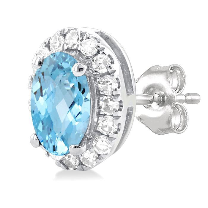 Oval Shape Gemstone & Halo Diamond Earrings