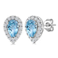 5x3 MM Pear Shape Aquamarine and 1/8 Ctw Round Cut Diamond Halo Semi-Precious Stud Earrings in 10K White Gold