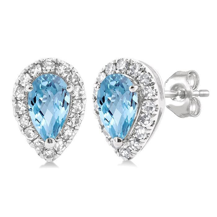 Pear Shape Gemstone & Halo Diamond Earrings