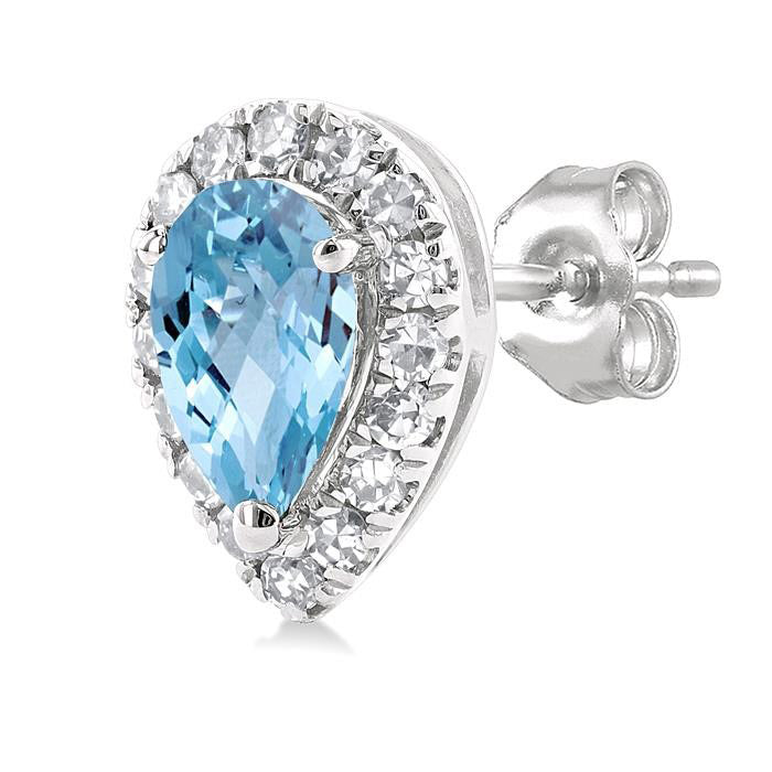 Pear Shape Gemstone & Halo Diamond Earrings