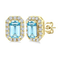 5x3 MM Octagonal Shape Aquamarine and 1/8 Ctw Round Cut Diamond Halo Semi-Precious Stud Earrings in 10K Yellow Gold