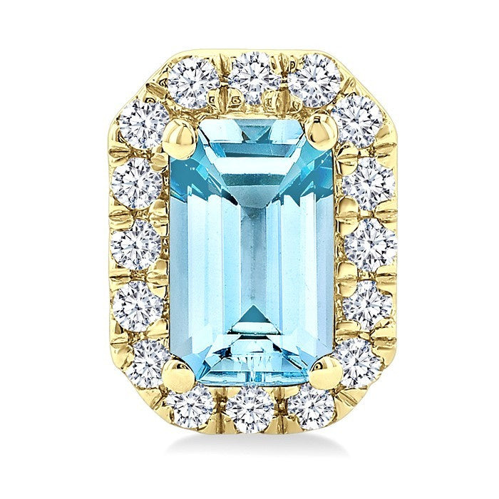 5x3 MM Octagonal Shape Aquamarine and 1/8 Ctw Round Cut Diamond Halo Semi-Precious Stud Earrings in 10K Yellow Gold
