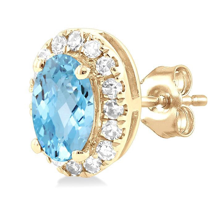 Oval Shape Gemstone & Halo Diamond Earrings