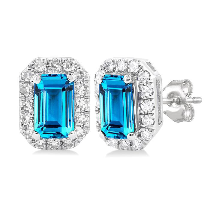 Emerald Shape Gemstone & Halo Diamond Earrings