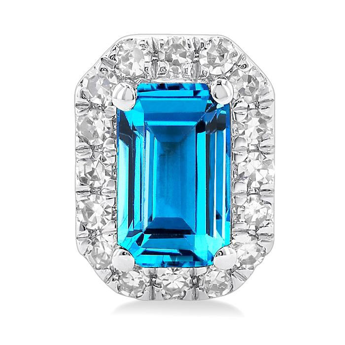 Emerald Shape Gemstone & Halo Diamond Earrings