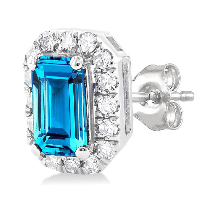 Emerald Shape Gemstone & Halo Diamond Earrings
