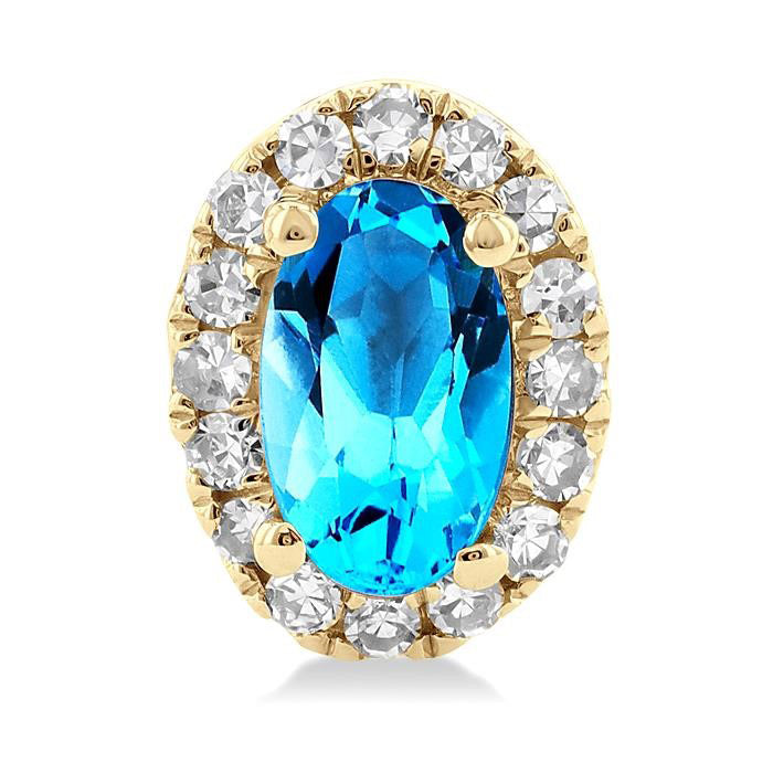 Oval Shape Gemstone & Halo Diamond Earrings