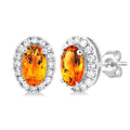 Oval Shape Gemstone & Halo Diamond Earrings