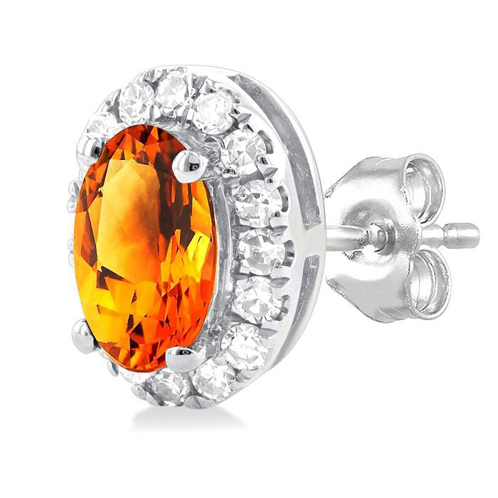 Oval Shape Gemstone & Halo Diamond Earrings