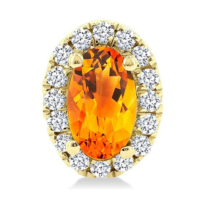 5x3 MM Oval Shape Citrine and 1/8 Ctw Round Cut Diamond Halo Semi-Precious Stud Earrings in 10K Yellow Gold