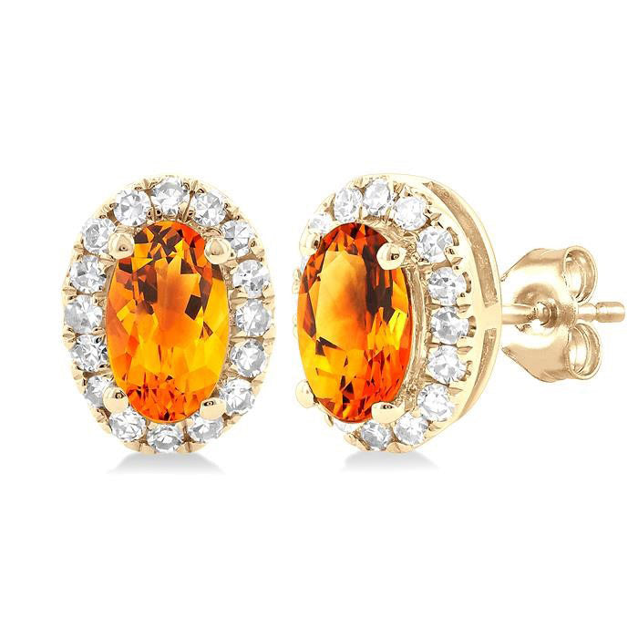 Oval Shape Gemstone & Halo Diamond Earrings