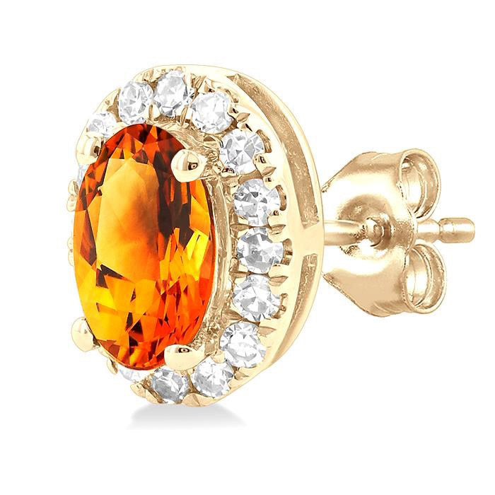 Oval Shape Gemstone & Halo Diamond Earrings