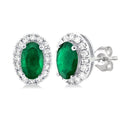 Oval Shape Gemstone & Halo Diamond Stud Earrings