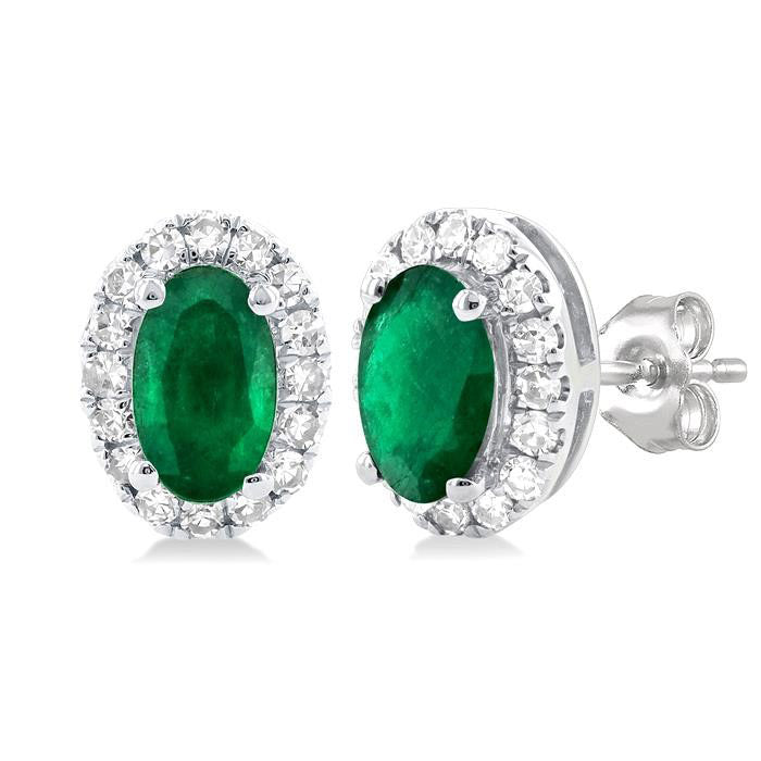 Oval Shape Gemstone & Halo Diamond Stud Earrings