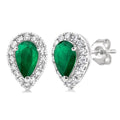 Pear Shape Gemstone & Halo Diamond Stud Earrings