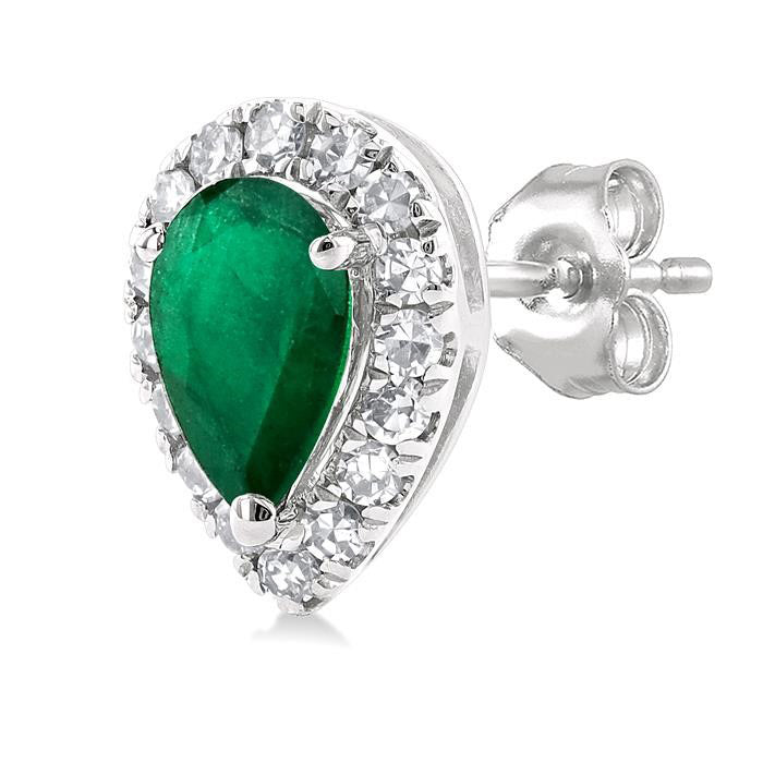 Pear Shape Gemstone & Halo Diamond Stud Earrings