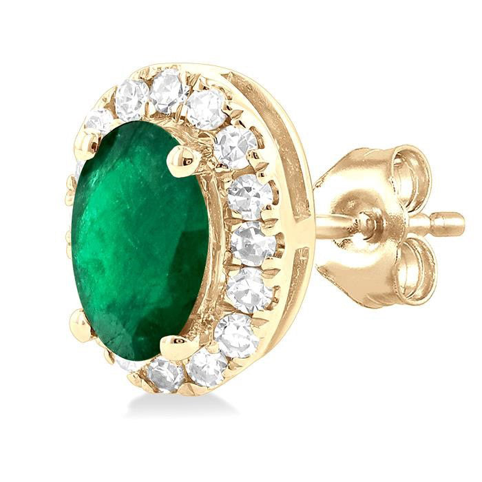Oval Shape Gemstone & Halo Diamond Stud Earrings